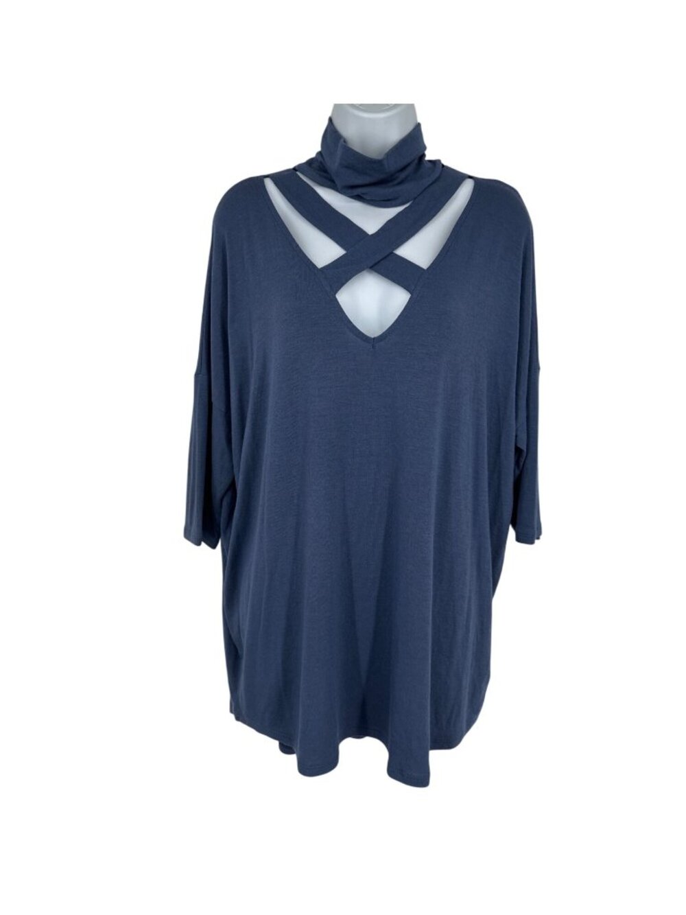 Express Women's Blue Crisscross Neck 3/4 Sleeve Tunic Top Size XL